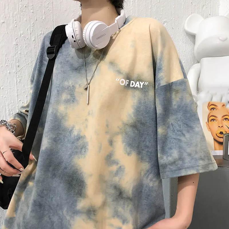 

Футболка с короткими рукавами с принтом тай-дай, мужская летняя студенческая свободная футболка в стиле Харадзюку с половиной рукавов, большой размер, модный повседневный топ с короткими рукавами XXXXL