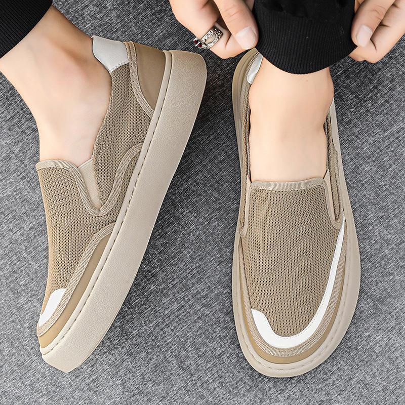 Trendy Chunky Sole Round Toe Canvas Shoes 2025 Summer Men's Breathable Versatile Slip-On Casual Sneakers