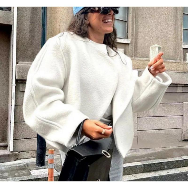 

Повседневные короткие куртки женские элегантные свободные с круглым вырезом однотонные уличные кардиганы женские с длинными рукавами верхняя одежда женские M белый