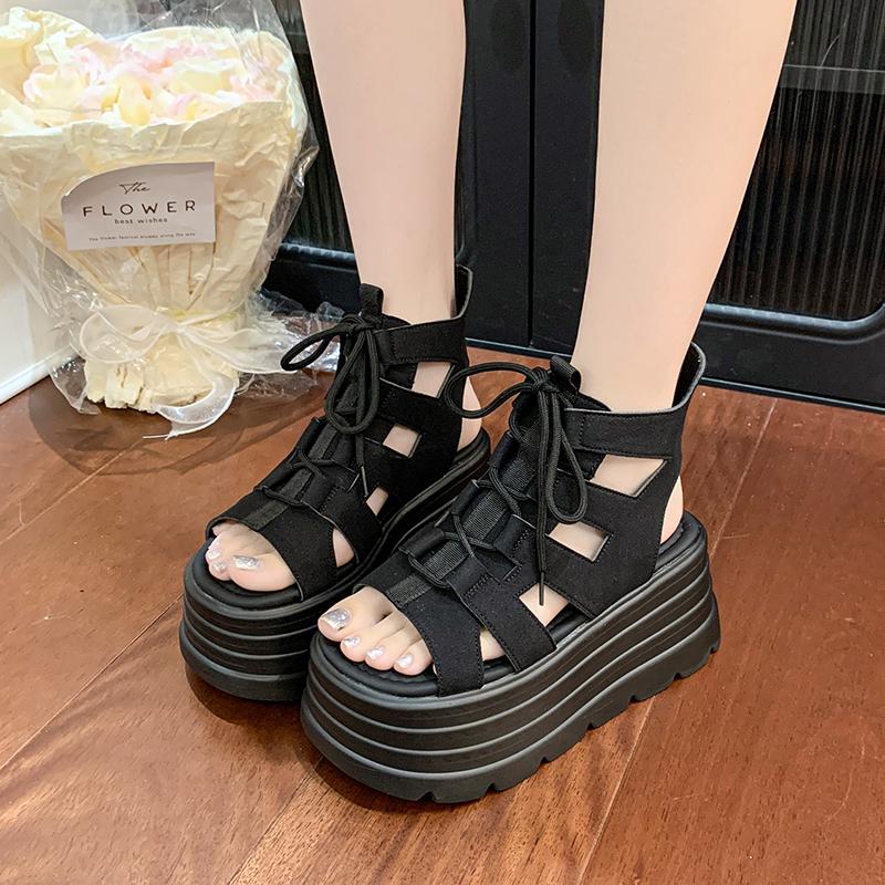 

8cm Platform Sandals Chunky Heel Leopard Designer Shoes Women Wedge Heels Sandals Tacones Sandalias Chaussures Femme 39 чёрный