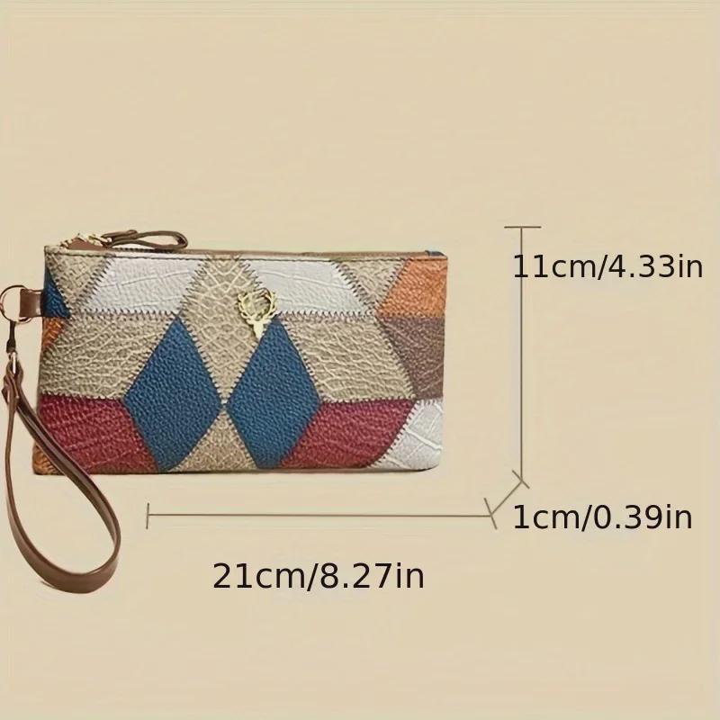 Trendige Retro Kleine Quadratische Tasche: Vielseitige Damen-Reißverschluss-Clutch mit Colorblock-Design.