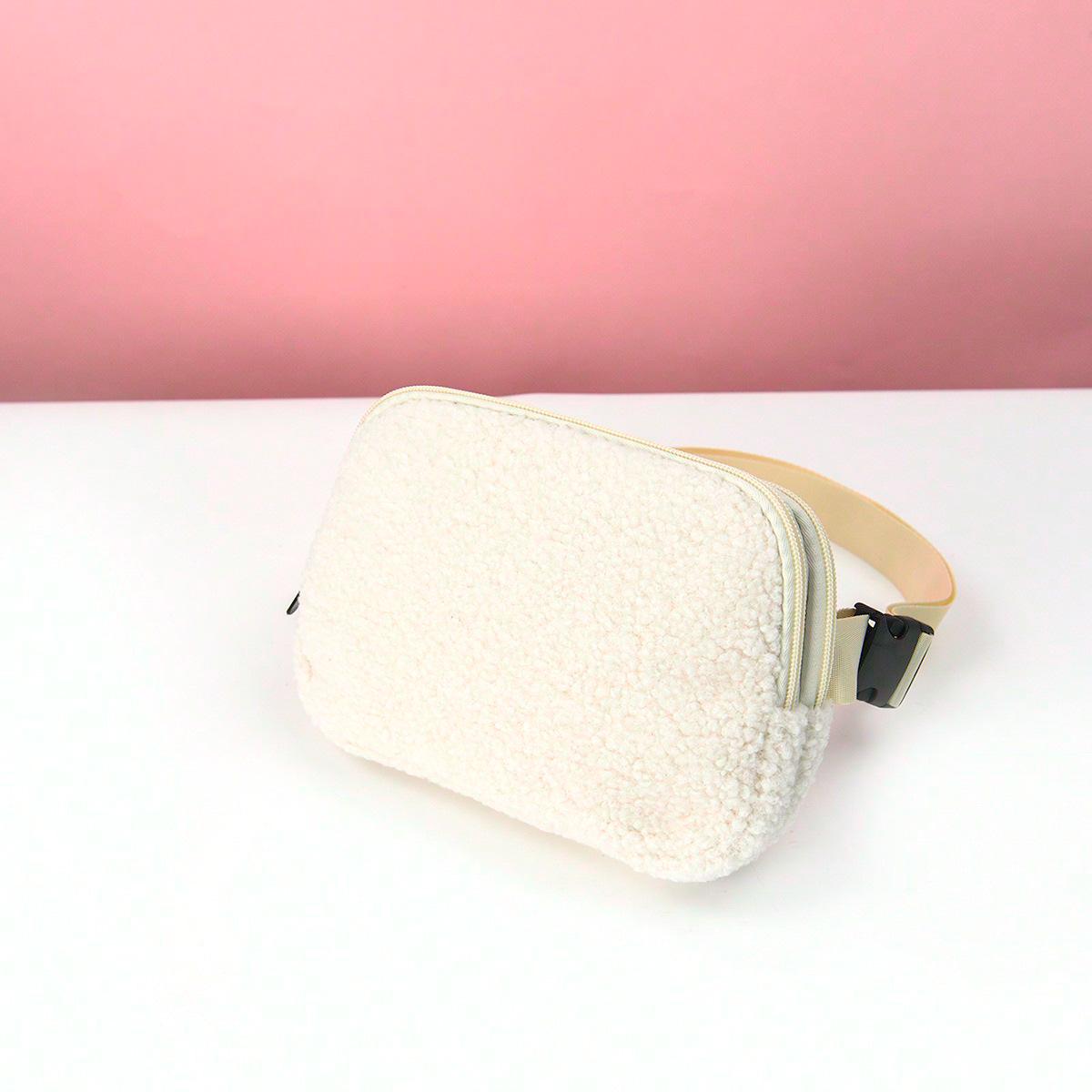 

Легкая двухслойная плюшевая портативная сумка-мессенджер и поясная сумка для путешествий на открытом воздухе и спорта слоновая кость