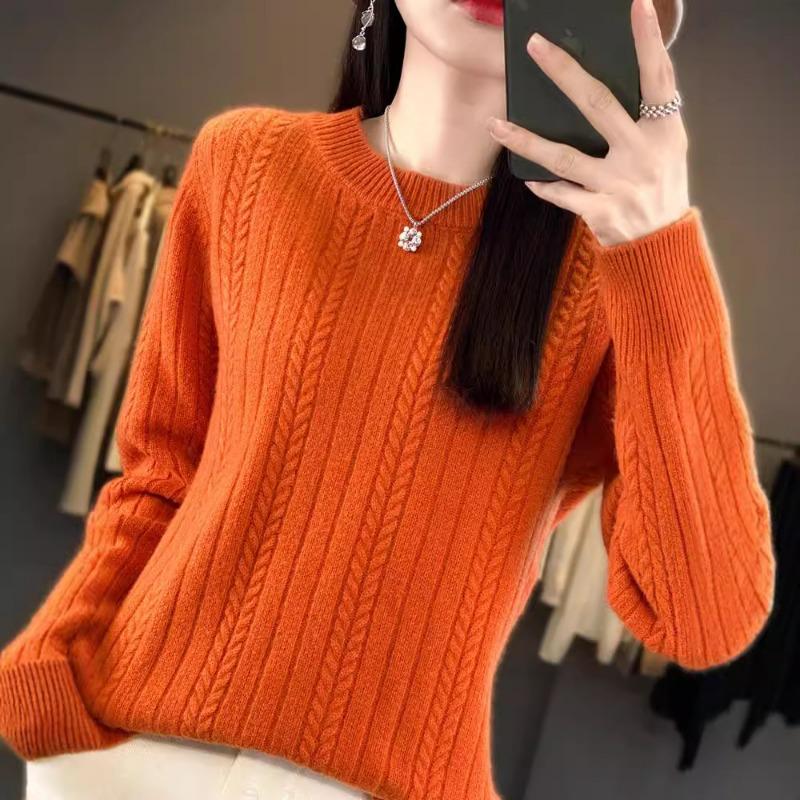 Mode vielseitiger Zopfpullover Damen Herbst und Winter neu Rundhals Strickpullover Mode Innenstrickpullover Unterhemd