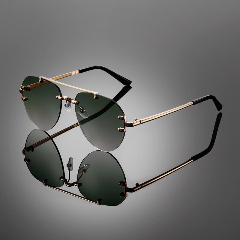 KAMMPT Rimless Pilot Sunglasses Men Classic Double Bridge Gradient Shades Trendy Vintage Fashion Multicolor Casual Sun Glasses