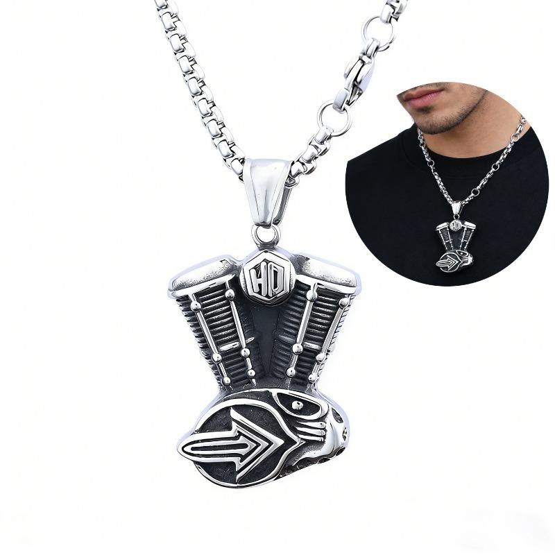 Collana ciondolo motocicletta punk retrò motore V-twin acciaio inossidabile