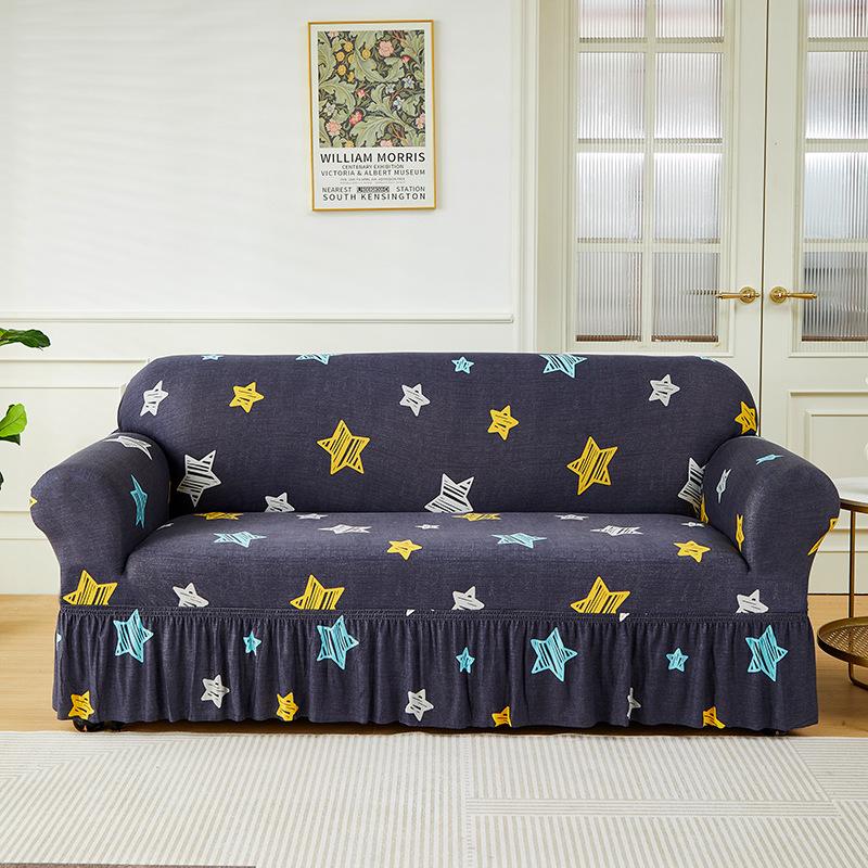 Floral Printed Elastic Sofa Cover With Skirt Hem Non-Slip Seat Cushion With Elastic Band All-Cover Couch Covers For All Seasons