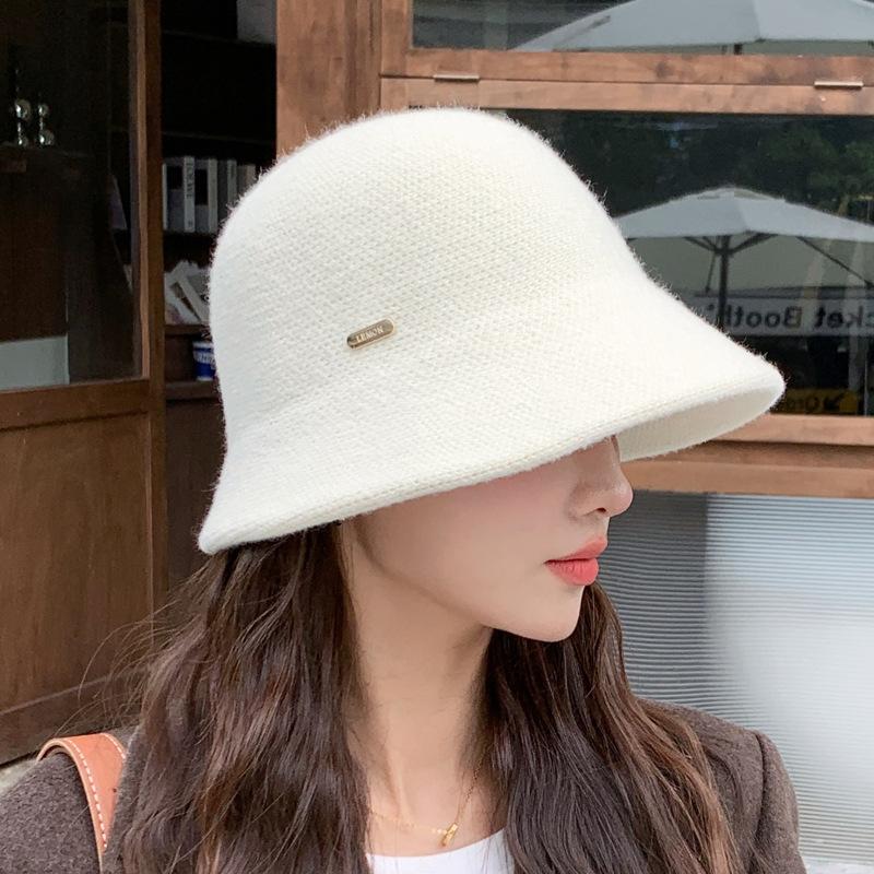 Autumn And Winter Bucket Hat Women'S Solid Color Small Brim Basin Hat Fashionable White Outdoor Warm Cold Show Face Small Bucket Hat