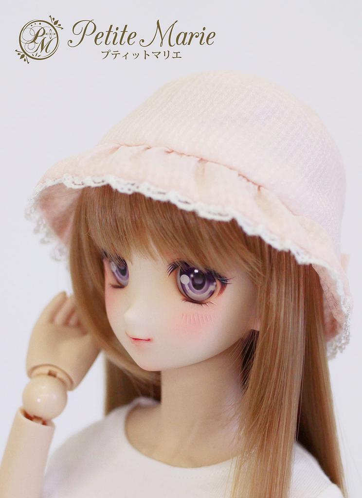 Petite Marie DD MDD Compatible Pink Gingham Check Crochet Hat with Ribbon for a Girly Fits inch 60cm and 40cm BJD 1/3 (DDH-01-10) Look. Pink. 9-10