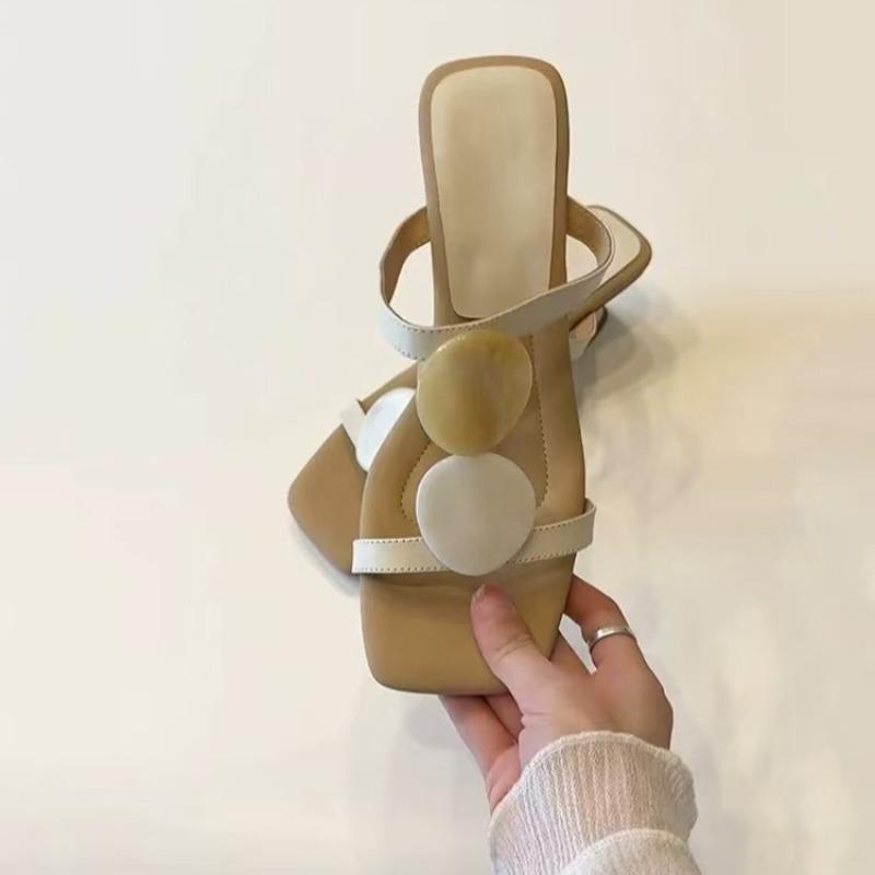 Fashion Shaped Heel Liangtuo Women's Fashion Square Toe Open Toe Slim Strap Anti-slip Wear-resistant Kitten Heel Shoes