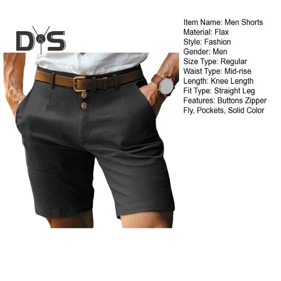 Pánské kraťasy s kapsami, středním pasem, zapínání na zip, poklopec, jednobarevné, rovné nohavice, letní ležérní kraťasy pro denní nošení