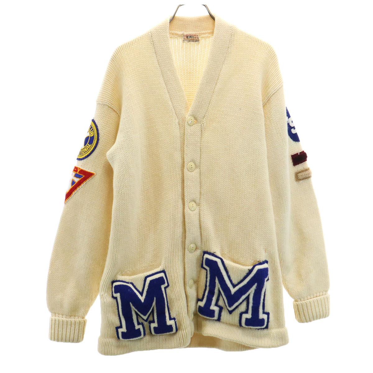 

HONOR MADE 50-е годы Винтажный кардиган крупной вязки с надписью, с длинным рукавом и V-образным вырезом, мужской, б/у