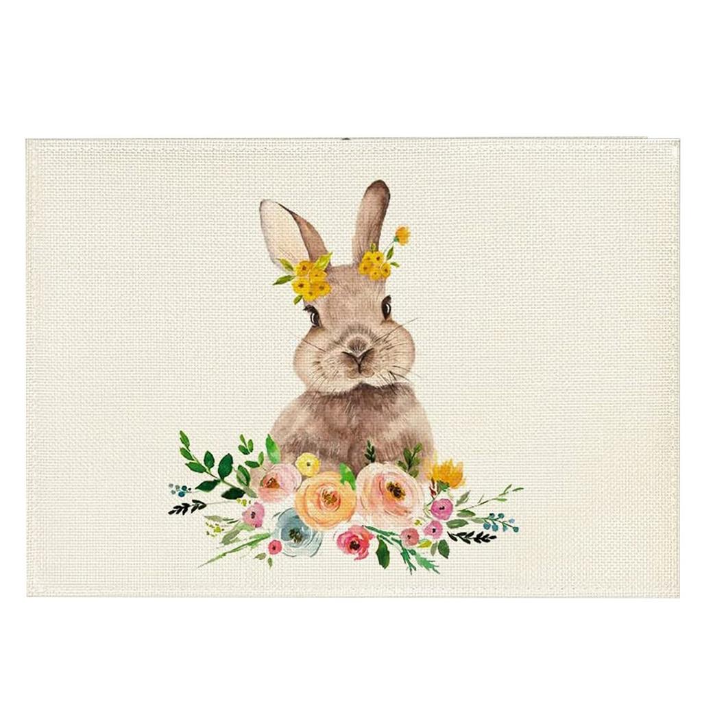 Rabbit Bunny Happy Easter Placemats Set Seasonal Spring Table Mats for Party Kitchen Dining Decoration