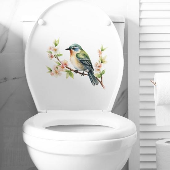 Bird Flower Toilet Sticker Removable Self-adhesive Waterproof PVC Living Room Wall Art Bathroom Toilet Lid Decoration Decal