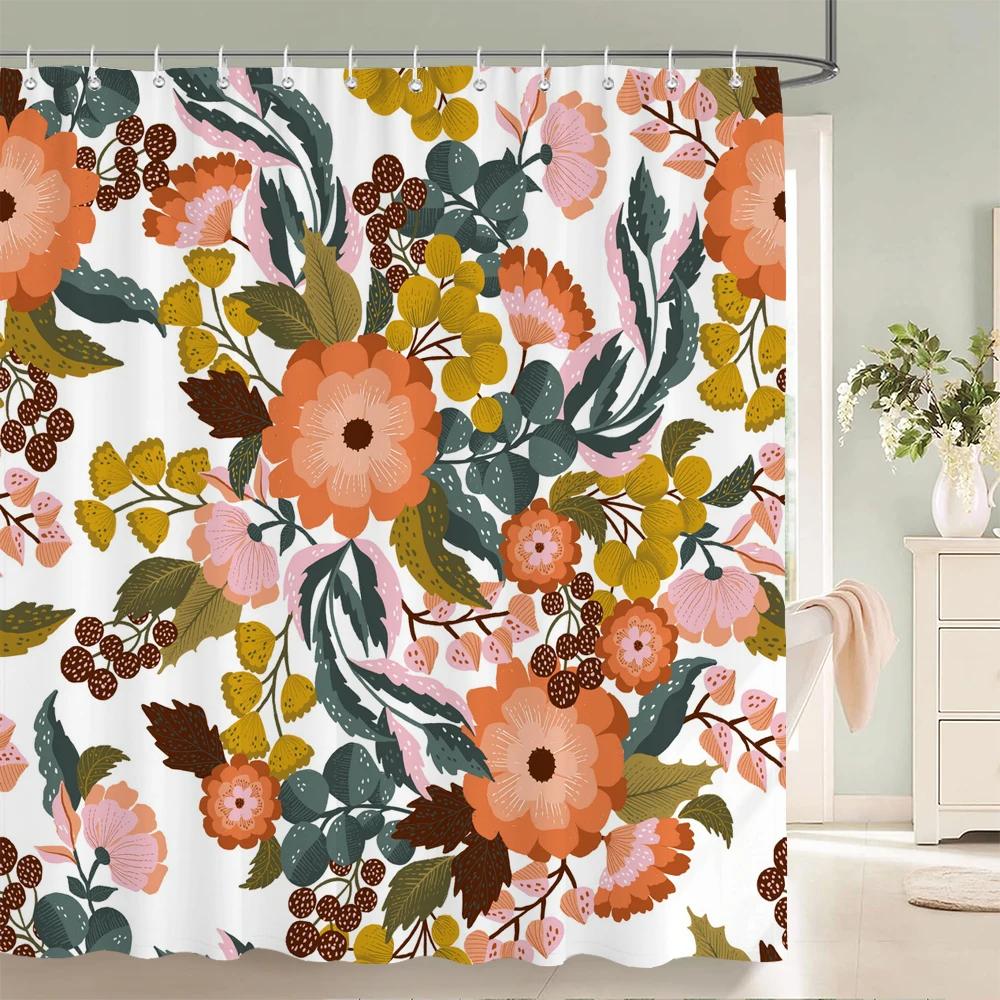Tropical Plant Leaves Shower Curtain Nordic Minimalist Floral Bath Curtain Waterproof Fabric 3D Bathroom Curtains With Hooks