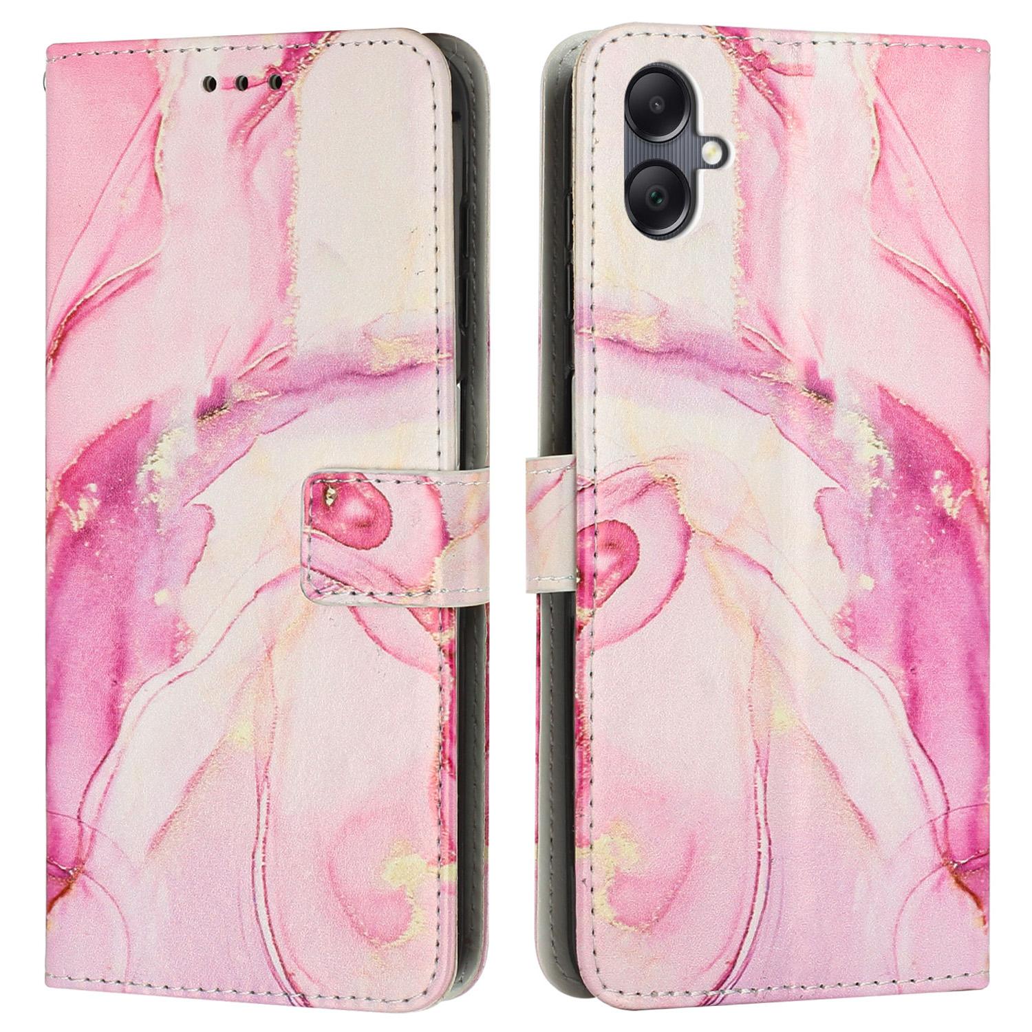 

Чехол-подставка для Samsung Galaxy A06 4G, мраморный узор, кошелек из искусственной кожи, чехол для телефона с ремешком на запястье Rose Gold