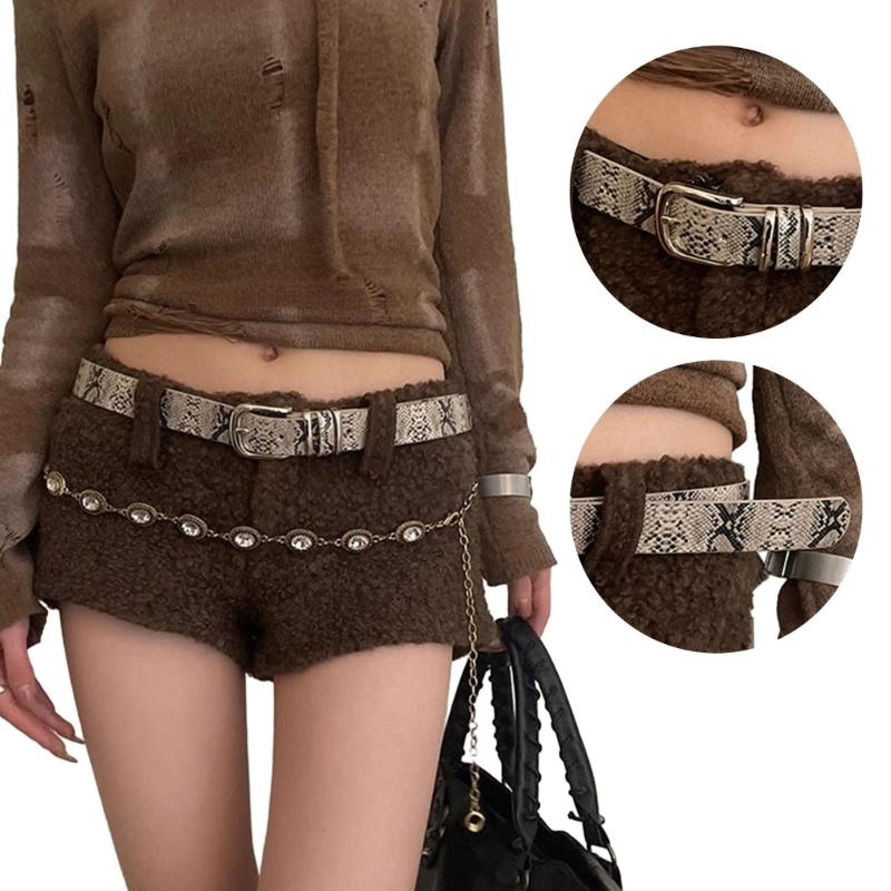 Modern Skinny Belt Jeans Waistband Snakeskin Style Leopard Print Belt Waistband for Street Player Country Girls