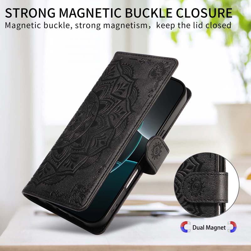 Skórzane Etui Na Telefon Do Motorola Moto G56 G86 G57 G67 G77 G06 Power G15 G05 G35 G55 G75 G85 5G Mandala Kwiat Portfel Klapka