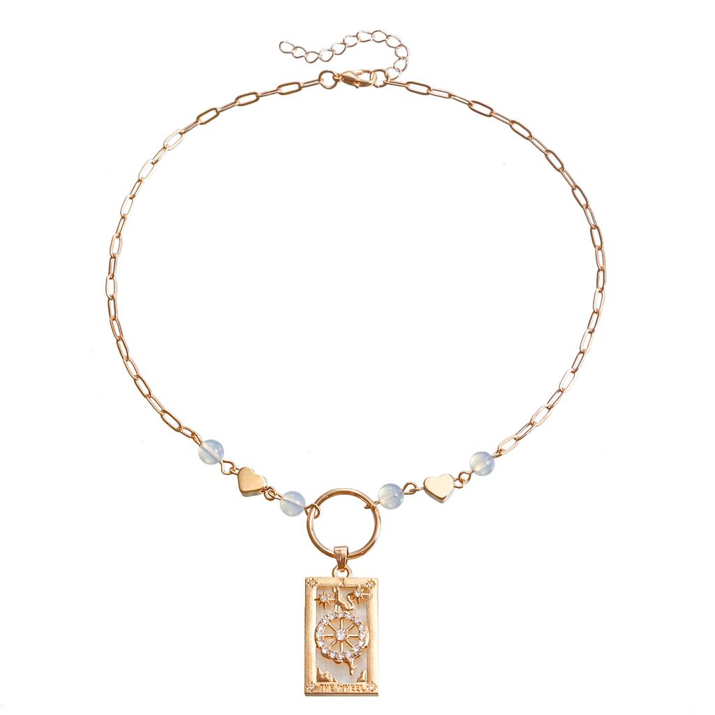 European and American ins retro popular hot-selling pendant jewelry, simple love rectangular tarot necklace sweater chain