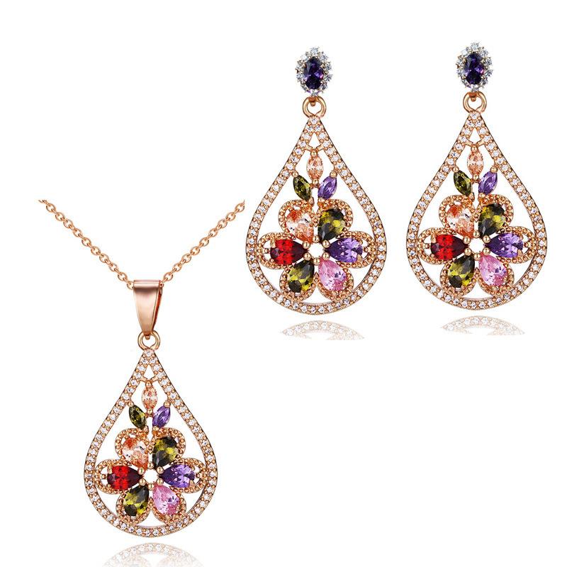 Ki0068 Necklace Earrings Two-Piece Set, Shining Aaa Zircon, Set Chain.