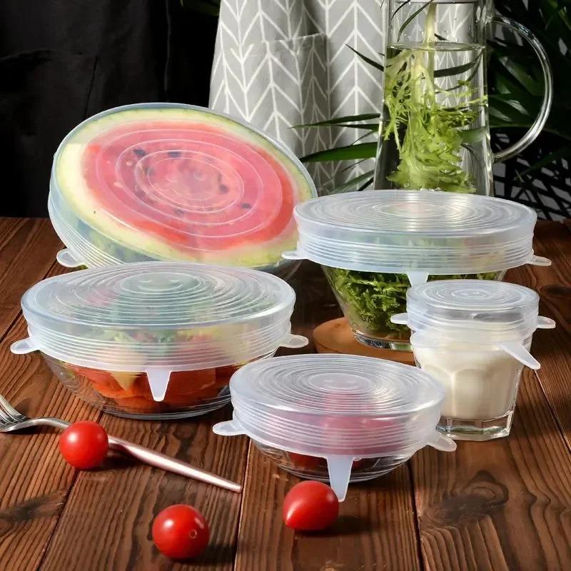 Silicone Stretch Lids, 6 Pack Reusable Silicone Lids, Durable Food Storage Silicone Covers for Bowl, Meet Most Containers