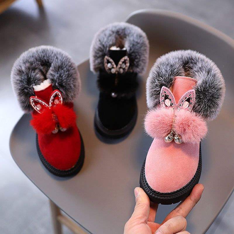 Children's Autumn and Winter Warm New Snow Boots Piled Thickened Non-slip Fashion Soft Sole Medium Tube Fluffy Shoes Women's Cotton Shoes