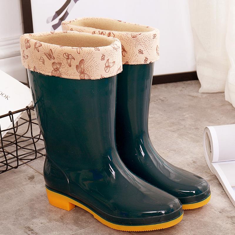 Medium tube non-slip waterproof shoes jelly rain shoes rain boots water boots thermal cover shoes women's adult fashion long tube