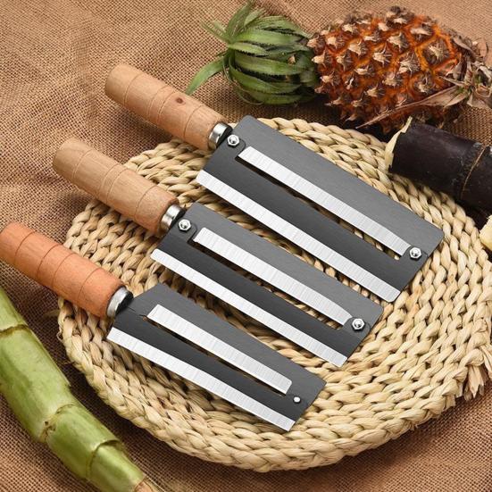 Škrabka na cukrovou třtinu a ananas s dřevěnou rukojetí z vysoce uhlíkové oceli Zeleninová a ovocná škrabka pro silné slupky Ergonomická Nerezová Nezbytnost do kuchyně