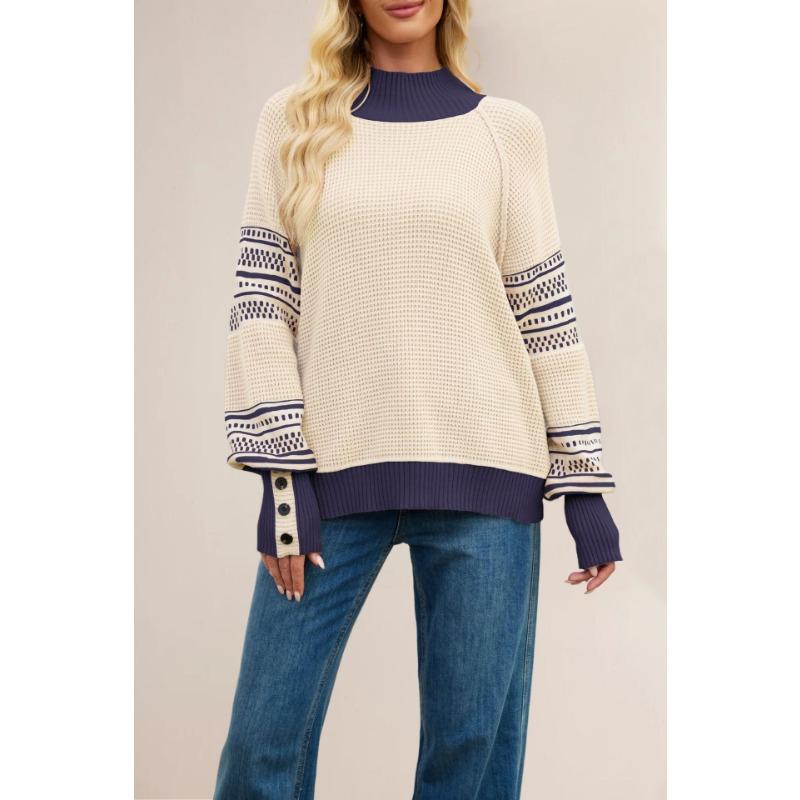 New autumn and winter women's clothing hot-selling knitted color matching semi-turtleneck fashion pullover