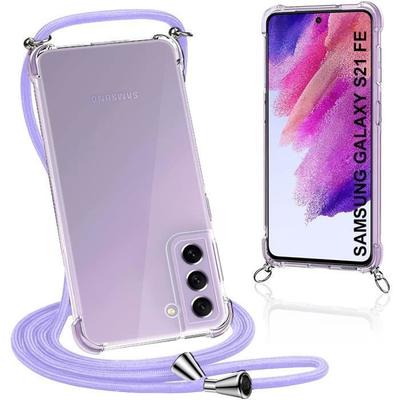 Soft Protective Case - PROSHOP - for Samsung Galaxy S21 FE - Transparent-Purple - Scratch-Resistant - Lanyard Included