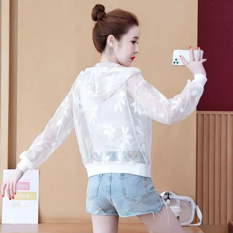 

2025 Summer Women s Mesh Sun Protection Hooded Jacket - Versatile, Loose Fit, Plus Size, Slimming Short Top 5XL