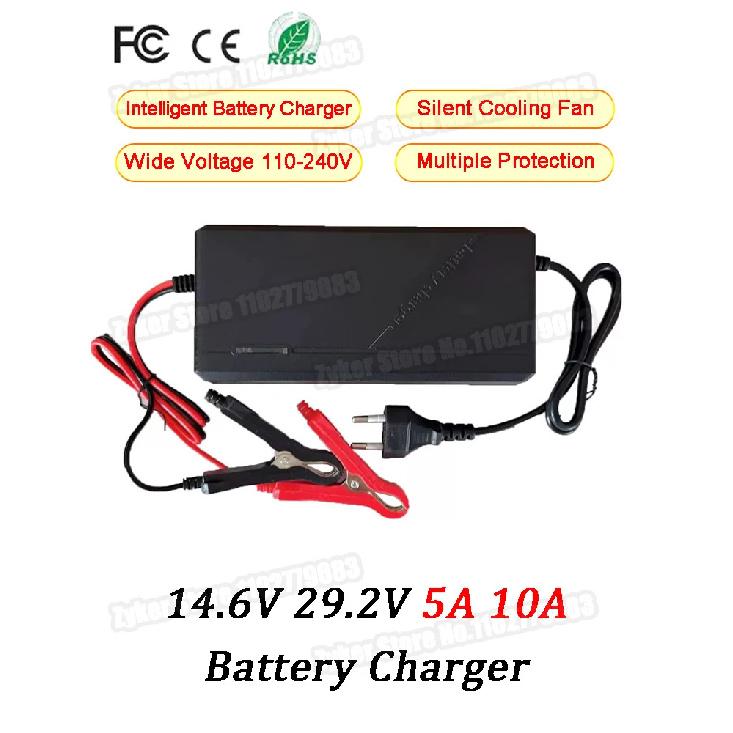 14,6V 29,2V 5A 10A Lifepo4 Batterieladegerät 4S 8S 12V 24V Intelligentes Ladegerät für Lithium-Eisenphosphat-Akkupack 110V-240V Ladegerät