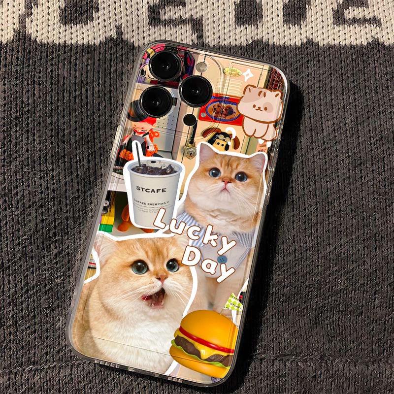 Coffee Cat Applies To iPhone17promax Mobile Phone Case Apple 16 Transparent 14/13 Fine Hole 15 Protective Case