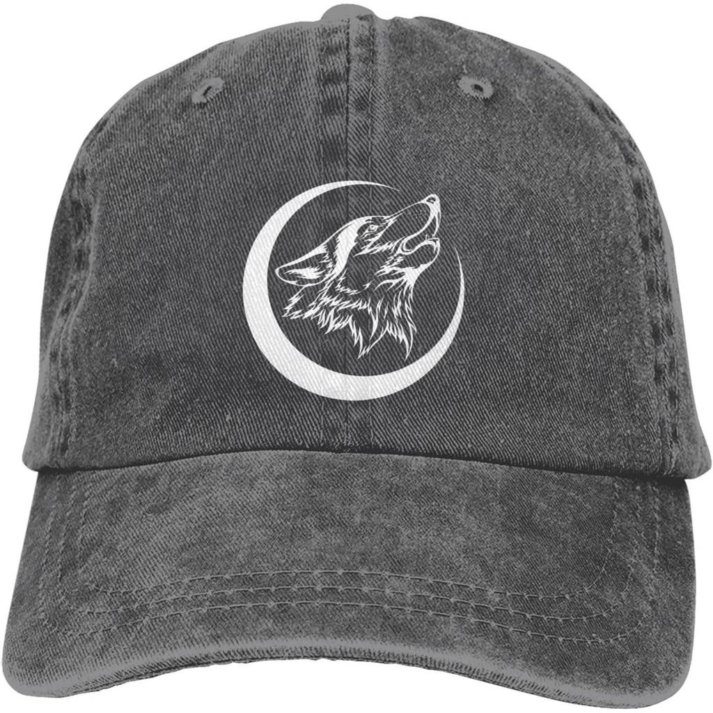 Lone Wolf Howling Moon Baseball Cap Distressed Cotton Washed Casual Adjustable Hat