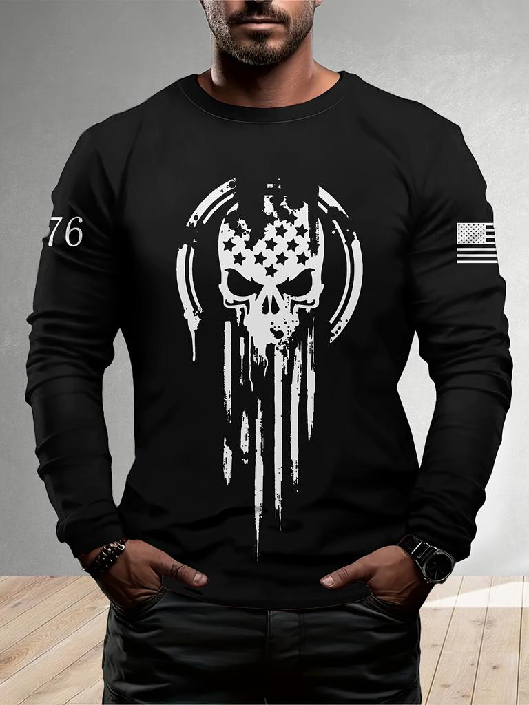 Trendy! Distressed American Flag Print Long Sleeve T-Shirt