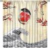 Japanese Style Blackout Curtain,Sea Wave Cherry Blossom Crane Ocean Bird Themed Watercolor Curta For Dining Room Cafe Living