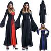 Enchanting Women Gothic Hooded Witch Wizard Dress With Flared Sleeves And Lace Up Design