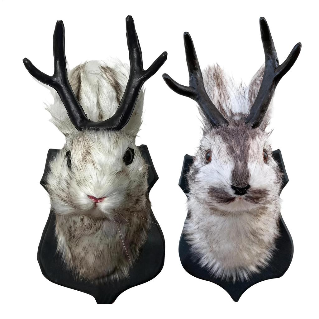 3D Antlers Rabbits Head Statue Wall Decor 3D Lightweight Realistic Sculpture Animal Sculptures Decoration For Living Room