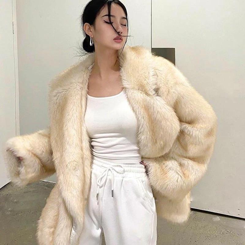 New imitation fur coat autumn and winter large lapel thickened fox fur coat medium and long environmentally friendly fur coat