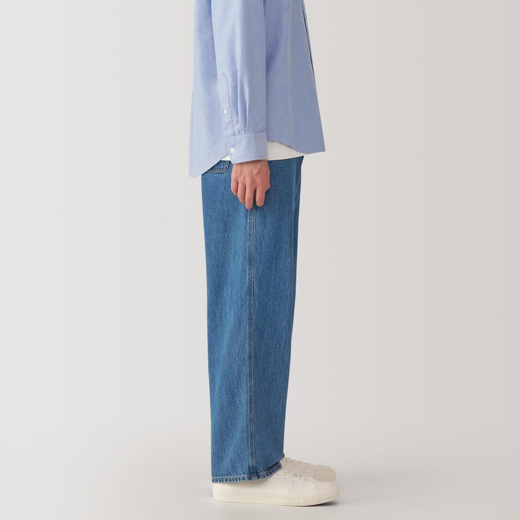 MUJI Men's Wide-leg Kapok-Blend Denim Pants (AE0Y7A4A), Blue, Size XL