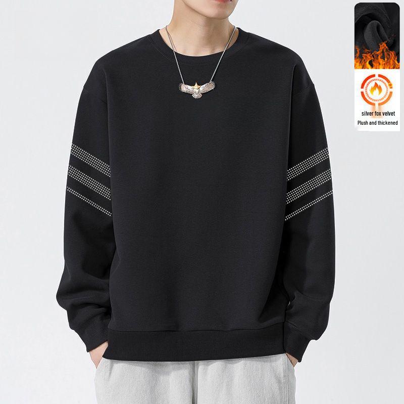 Men's Heavyweight Round Neck Sweatshirt - 380g, Winter, Loose Fit, Plus Velvet, Long Sleeve, Casual Base Layer.