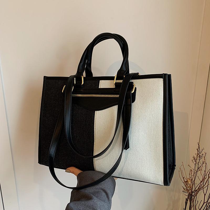 Fashion Splicing Contrasting Color Tote Bag Large Capacity New Denim Shoulder Bag Women's Commuter Messenger Bag