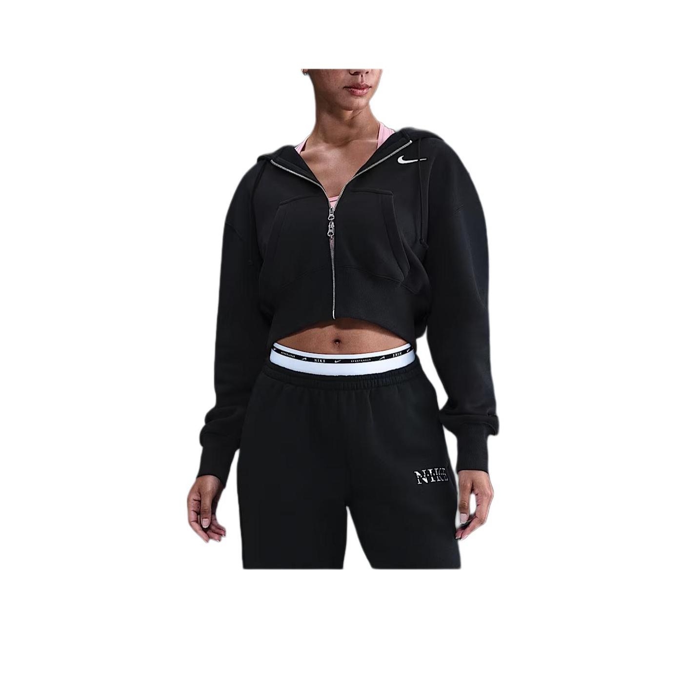 Nike Sportswear Phoenix Fleece Black Women s Loose Full-Zip Cropped Hoodie HV2426-010 XS
