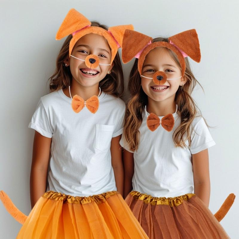 Dog Costumes for Kids Girls Halloween Animal Cosplay Accessories with Dog Ears Headband Tail Tutu Skirts Set