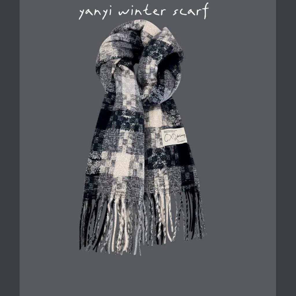 Women's Autumn & Winter Plaid Scarf: Thick Imitation Cashmere Shawl, Solid Color Neck Warmer for Students