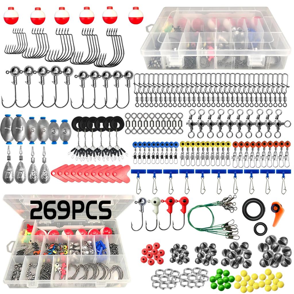 Fishing Accessories Kit (187/269pcs): Tackle Box, Fish Hooks, Bait Parts & Sinkers Included – Ideal for Outdoor Fishing