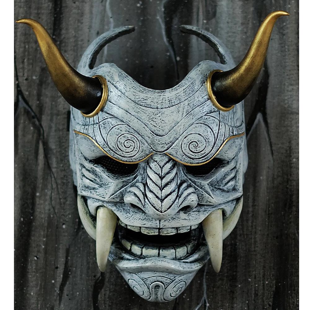 Halloween Hannya Mask Latex Headgear Japanese Style with Rope Red Face Ghost Face Bull Demon Mask Cosplay Props