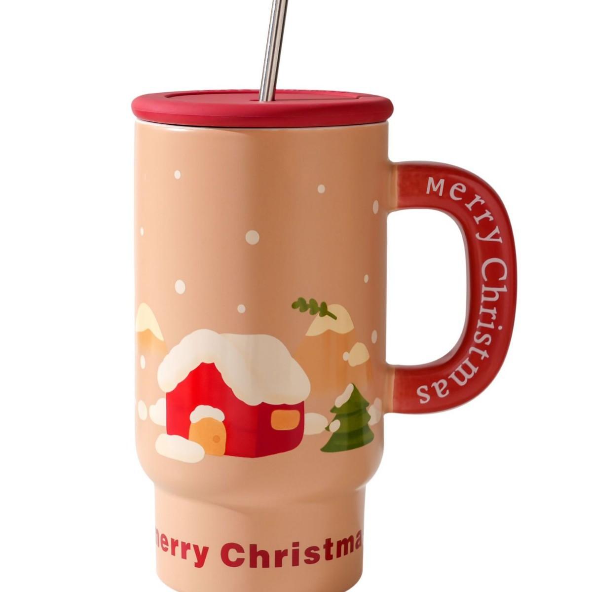 

Кружка 800 мл Дизайн Керамическая чашка Рождественские кружки Простая кофейная кружка с соломинкой Ручка для захвата Чашки для пары Водные кружки Чайная посуда Детям в подарок 701-800ml