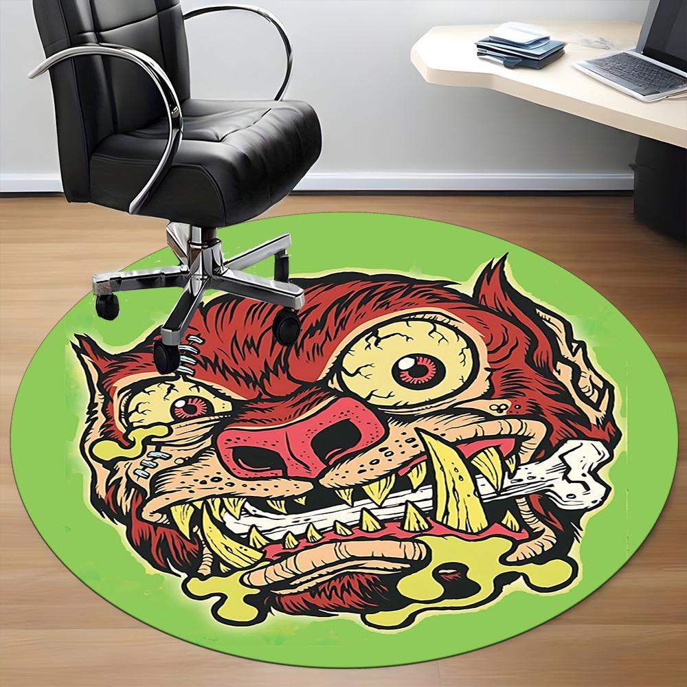 1pc Zombie Wolf Office Round Area Rug, Indoor Mat Suitable For Office, Under Office Chairs Bedroom Living Room Home Decor, Room Deco