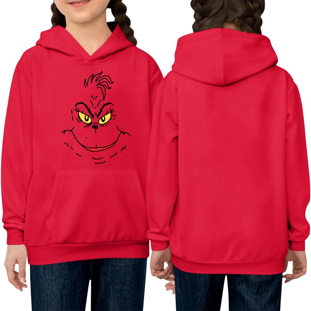 Children's Long-sleeved Loose-fitting Pullover Hoodie With Drawstring And Solid Color