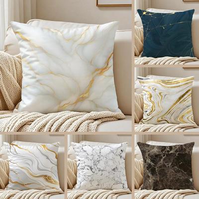 Natural Classical Marble Texture Pattern Style Cushion Cover Pillowcase Antidustmite Invisible Zipper Short Plush Sofa Cushion